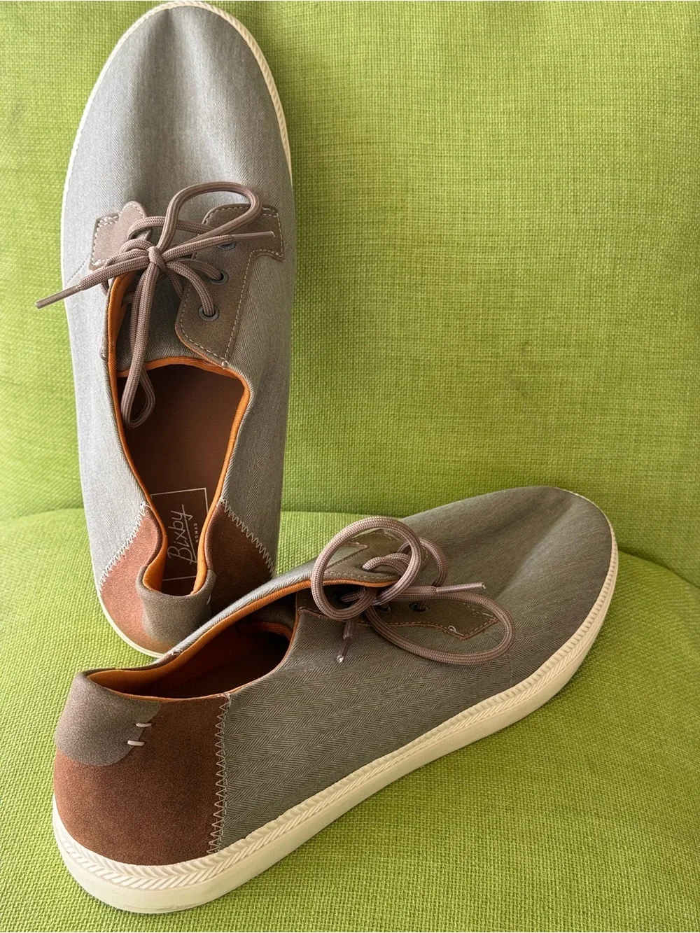 Men's Boat Shoes in Taupe with Brown Suede Accents